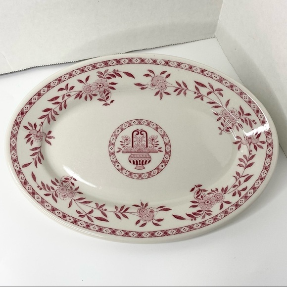 warwick Other - Warwick China Oval Plate Red Floral Basket Planter Made In USA 1945